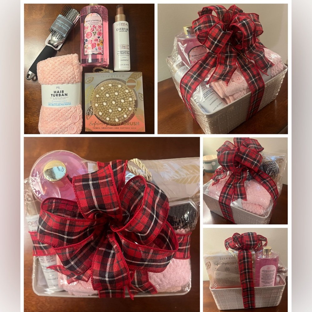 Women's self care spa gift basket holidays 6 piece content packaged and ribbon